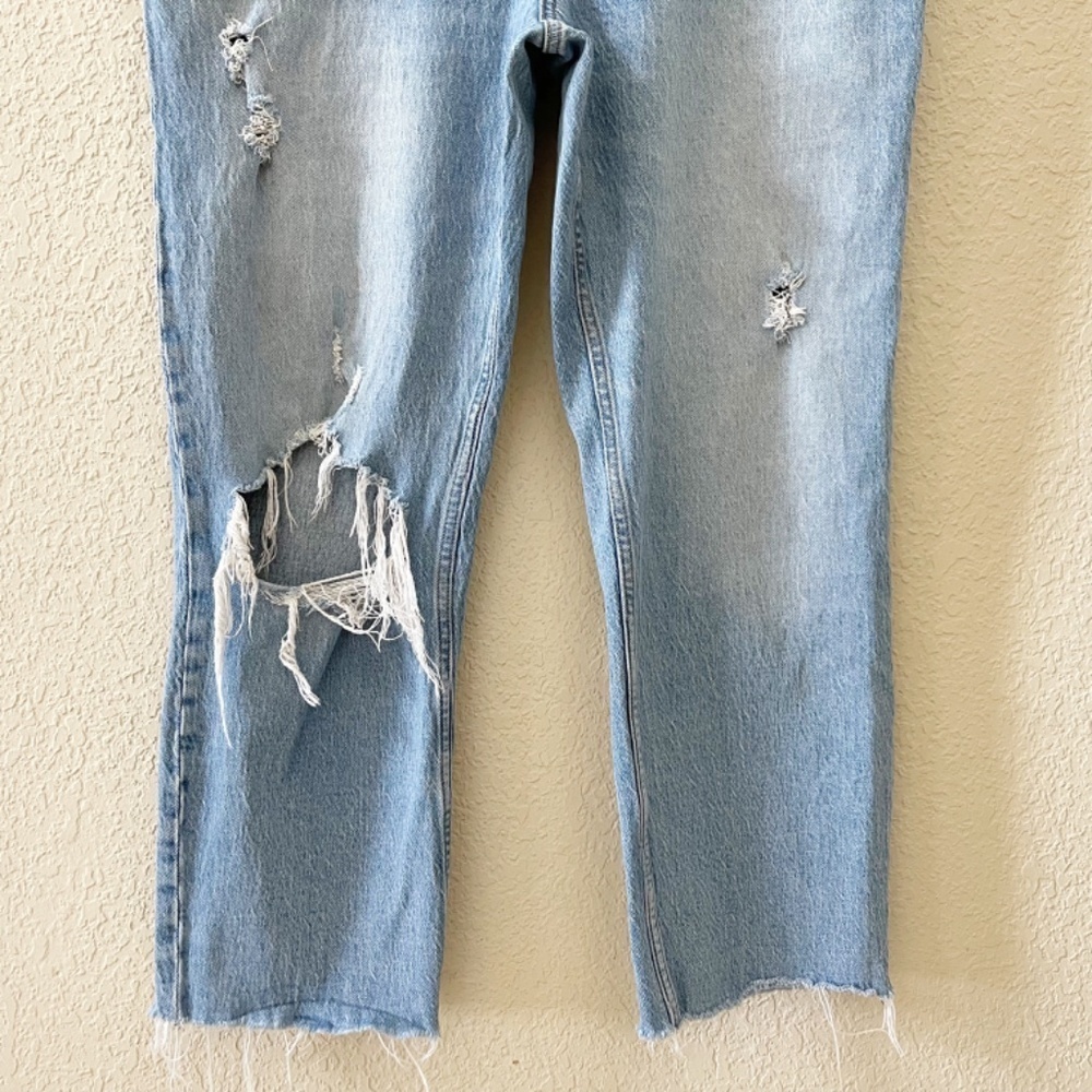Abercrombie & Fitch Light Blue High-Rise Distressed Straight Jeans - Picture 7 of 13